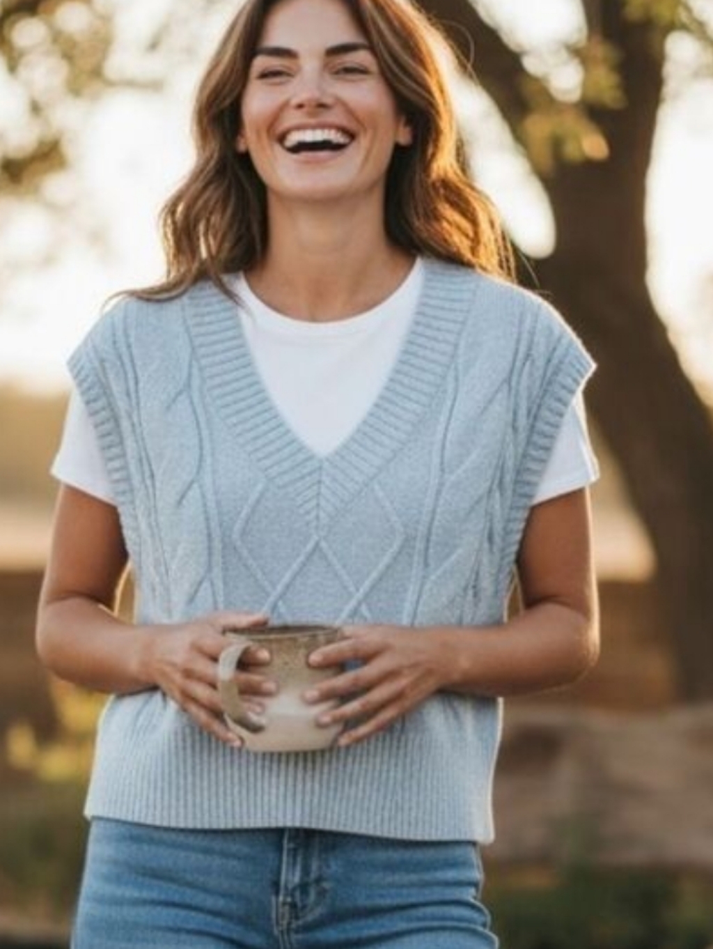 Sincerely Jules Light Blue Ribbed Knit V-Neck Sweater Vest Soft Preppy Womens